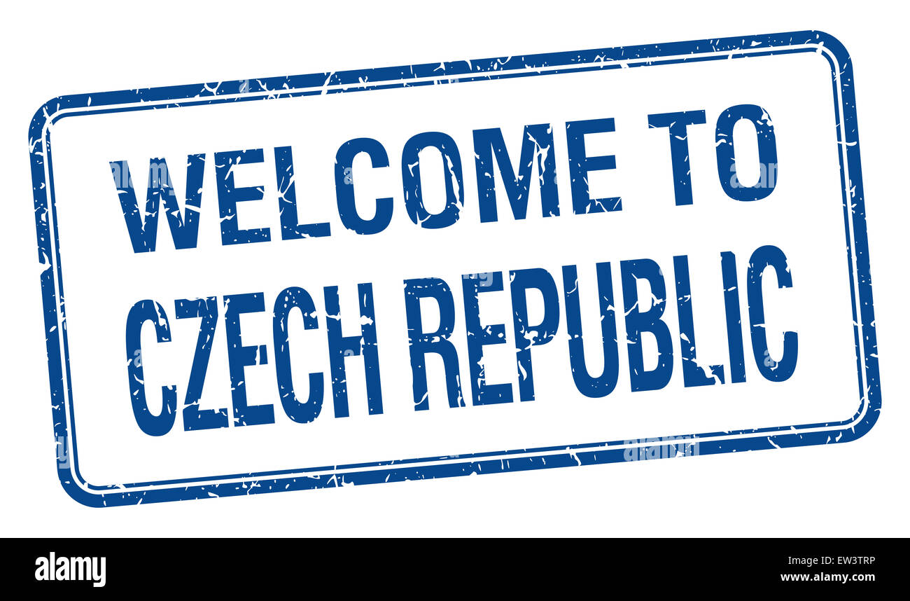Bienvenue à République Tchèque blue square grunge stamp Banque D'Images