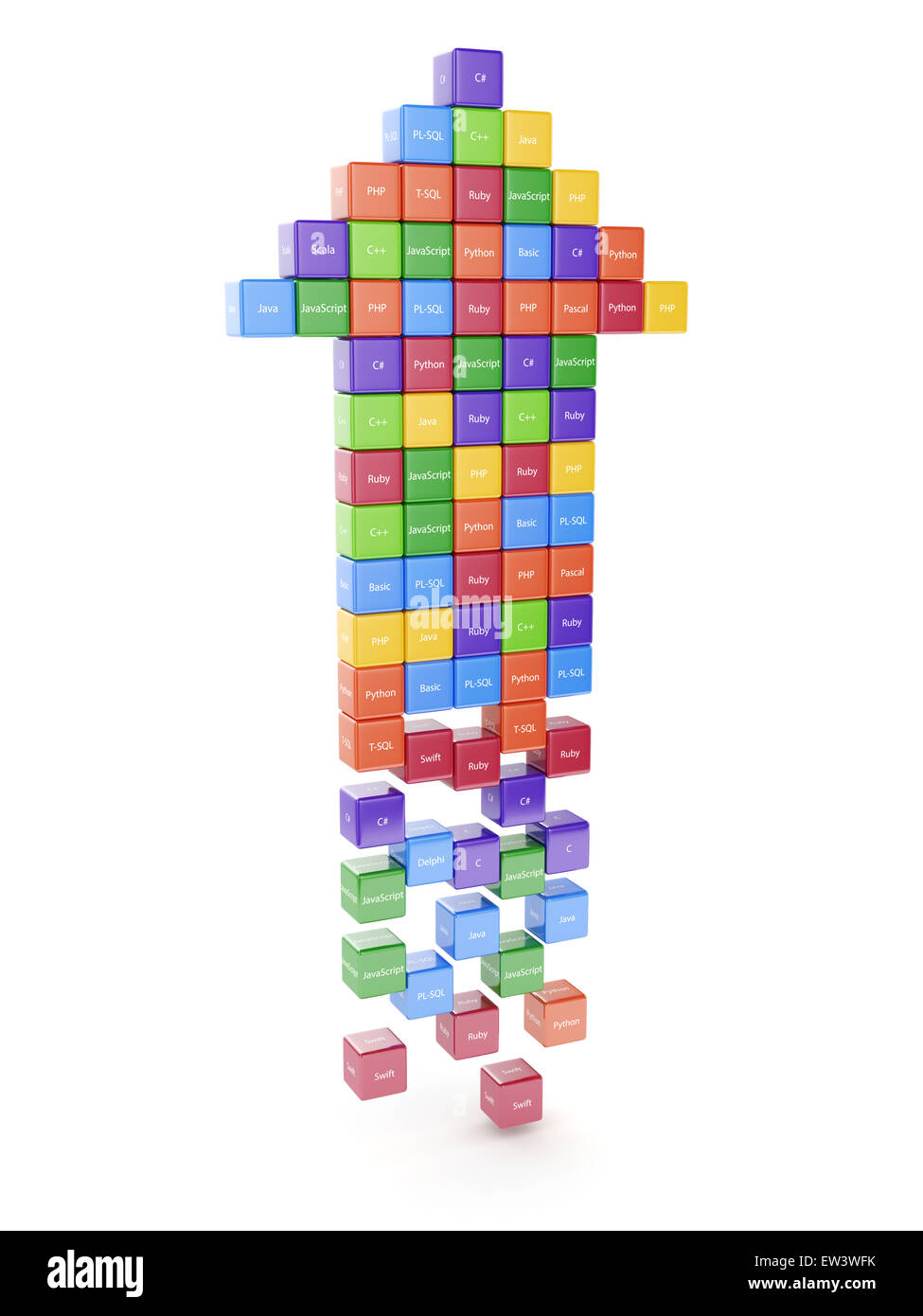 Concept de programmation. Code machine différentes boîtes colorées langues isolé sur fond blanc Banque D'Images