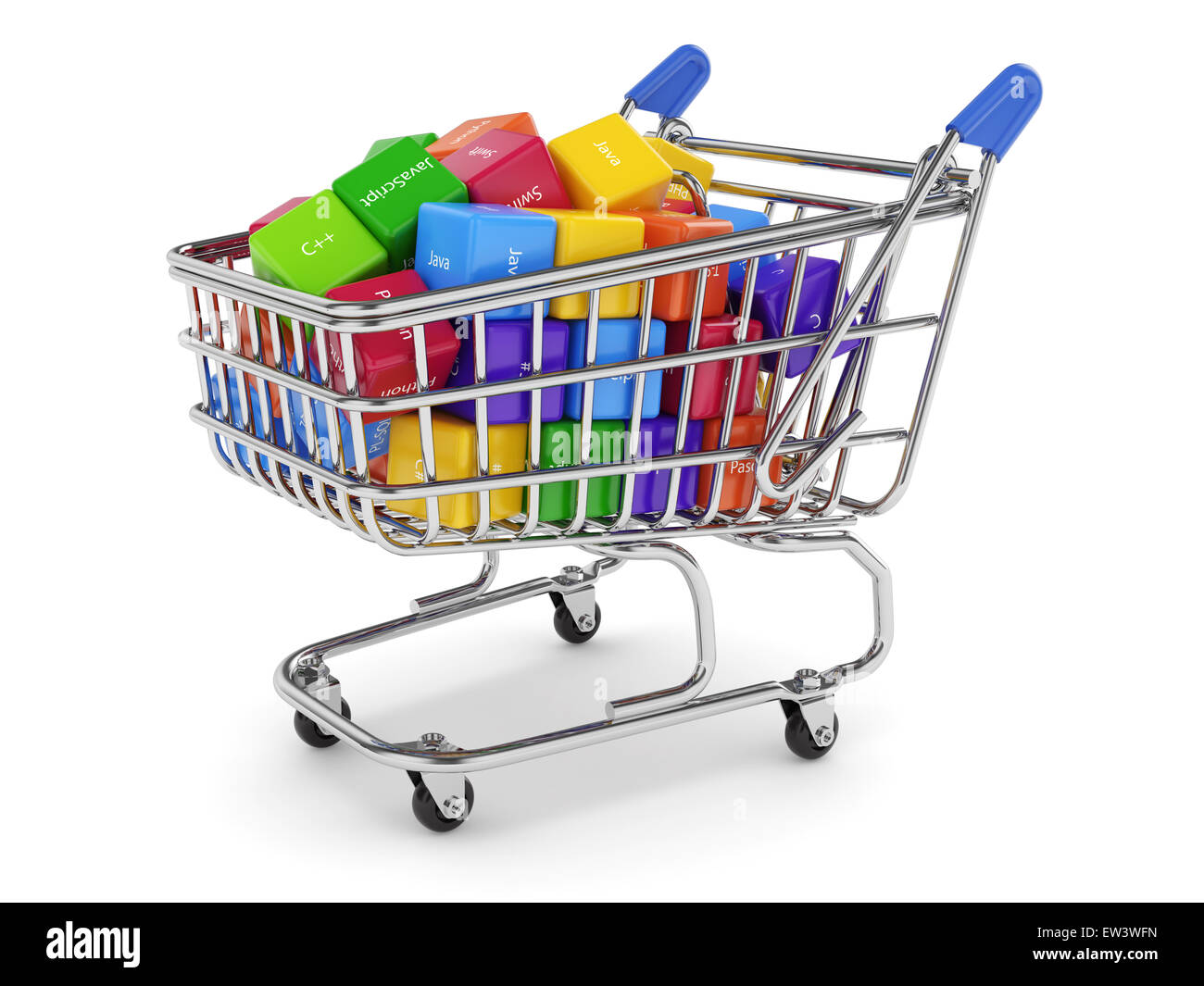 Concept de programmation. Code machine différentes boîtes colorées langues isolé sur fond blanc Banque D'Images