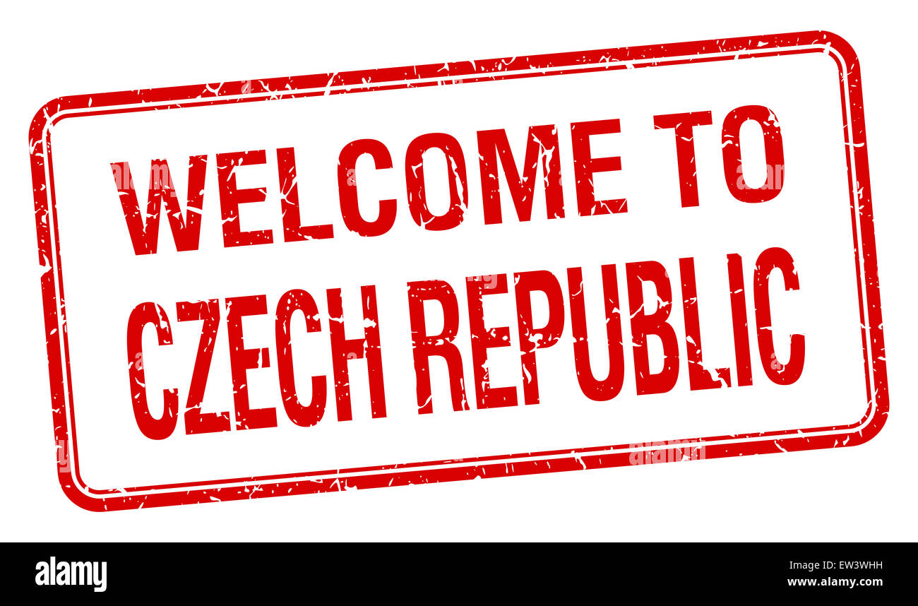 Bienvenue à la place rouge en République tchèque grunge stamp Banque D'Images