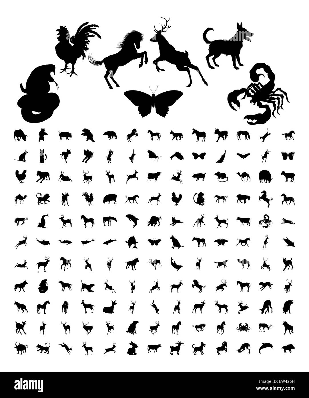 Un grand jeu d'ensemble très détaillée de haute qualité des silhouettes animales Banque D'Images