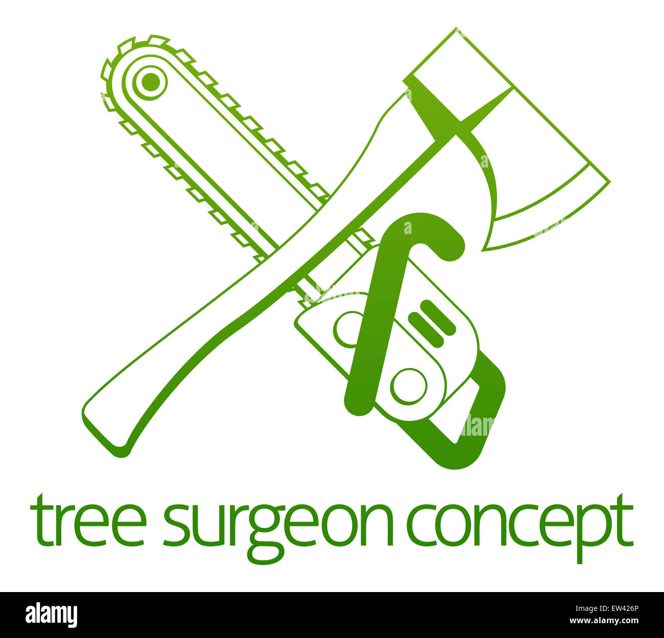 Une hache et chainsaw Tree Surgeon ou jardinier concept design Banque D'Images