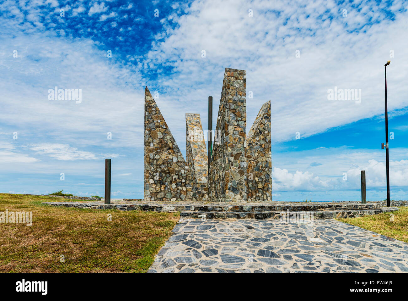 Point Udall, voyage plus à l'endroit aux États-Unis. Le nom de Stewert Udall, c'est un cadran solaire nommé Le Monument du millénaire. USVI, U.S.V.I. Banque D'Images