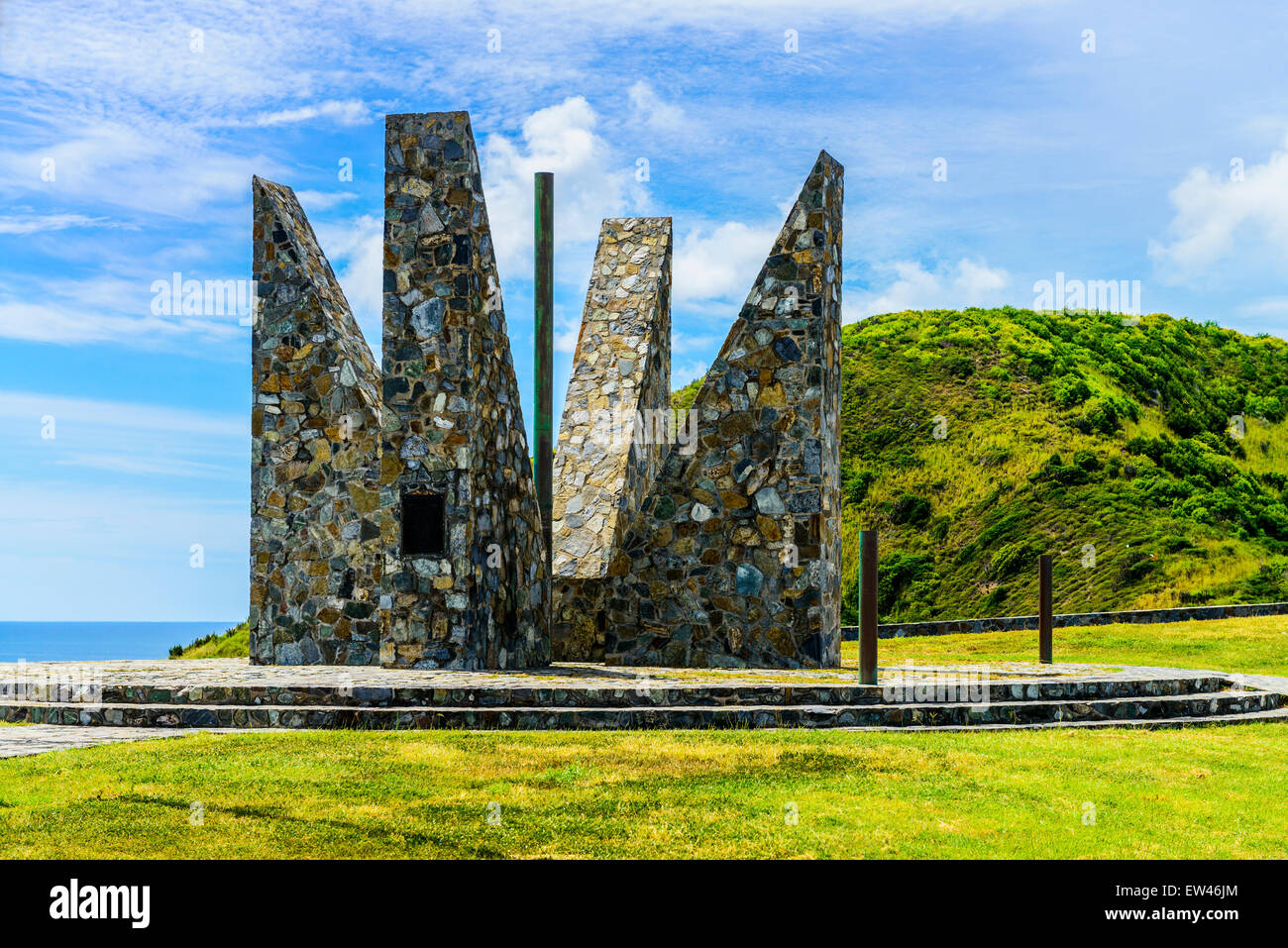 Point Udall, voyage plus à l'endroit aux États-Unis. Le nom de Stewert Udall, c'est un cadran solaire. Sainte Croix, îles Vierges américaines, USVI, U.S.V.I. Banque D'Images