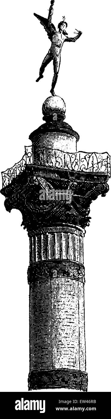 Haut de la Colonne de Juillet, vintage engraved illustration. Paris - Auguste VITU - 1890. Illustration de Vecteur