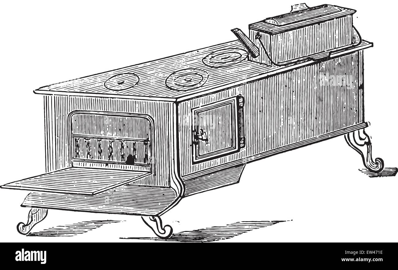 Super restaurant cuisinière, vintage engraved illustration. Illustration de Vecteur Super restaurant cuisinière, vintage engraved illustration. Illustration de Vecteur