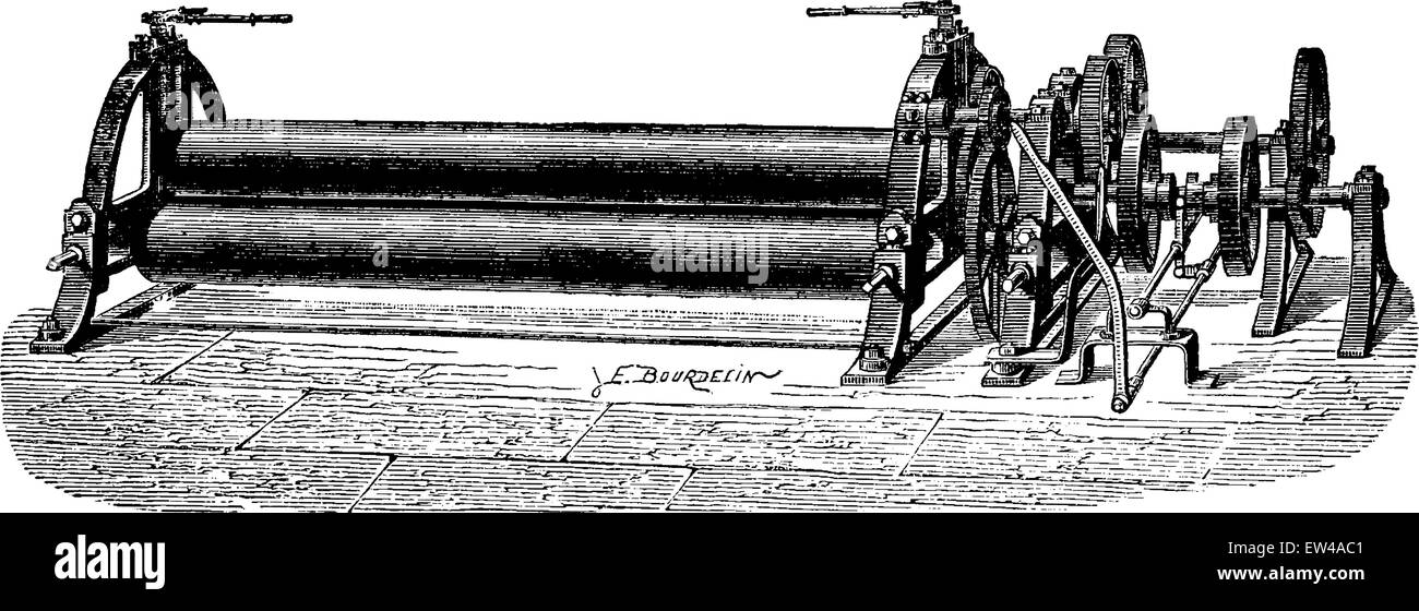 Un laminoir pour plier des feuilles, vintage engraved illustration. Encyclopédie industrielle E.-O. Lami - 1875. Illustration de Vecteur