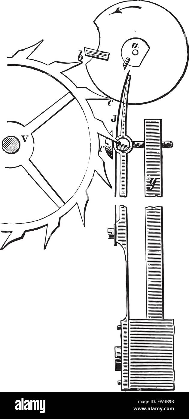 L'échappée de chronomètre, vintage engraved illustration. Encyclopédie industrielle E.-O. Lami - 1875. Illustration de Vecteur