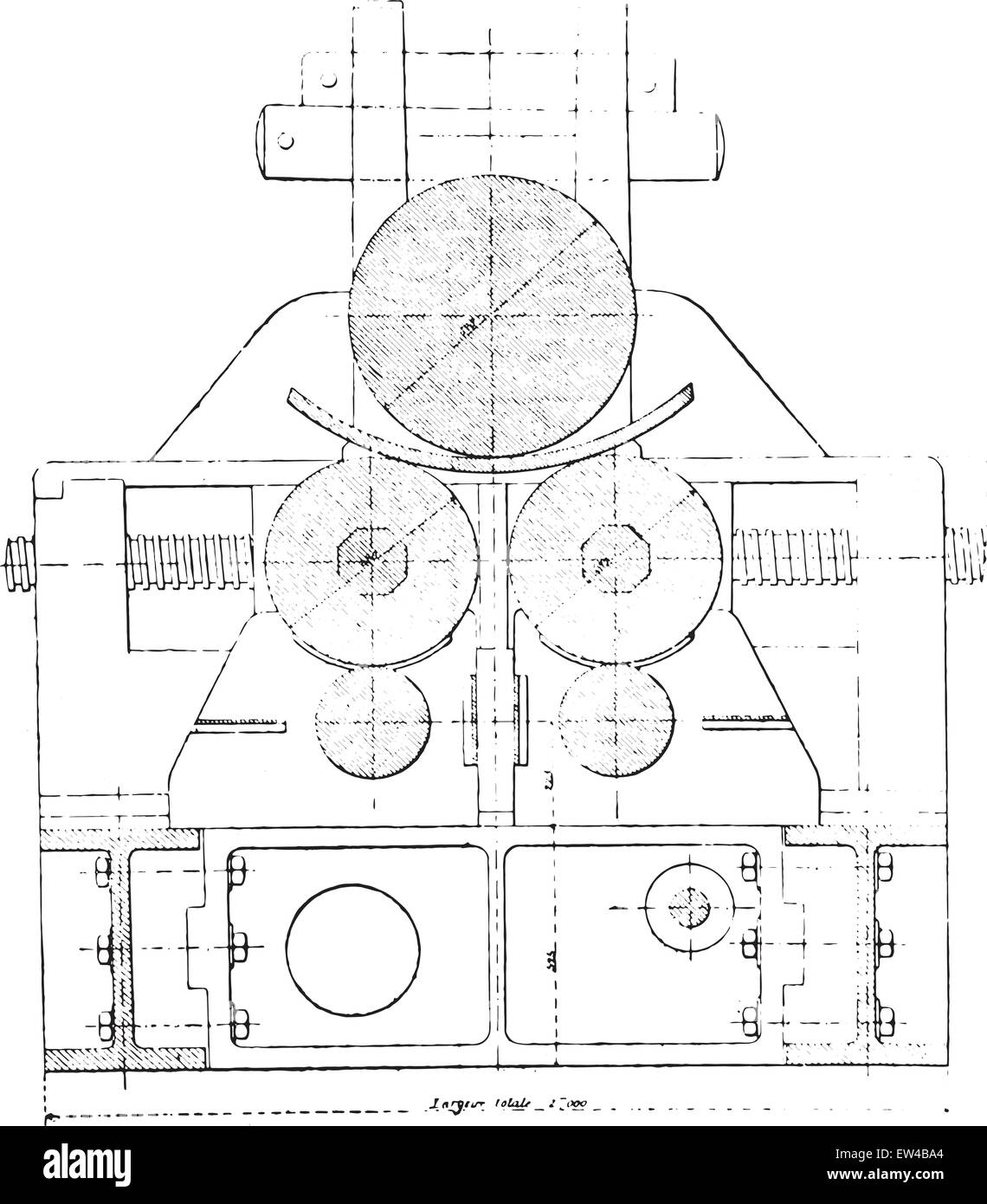 Machine à plier, Section transversale à l'axe du cylindre, vintage engraved illustration. Encyclopédie industrielle E.-O. Lami - 18 Illustration de Vecteur