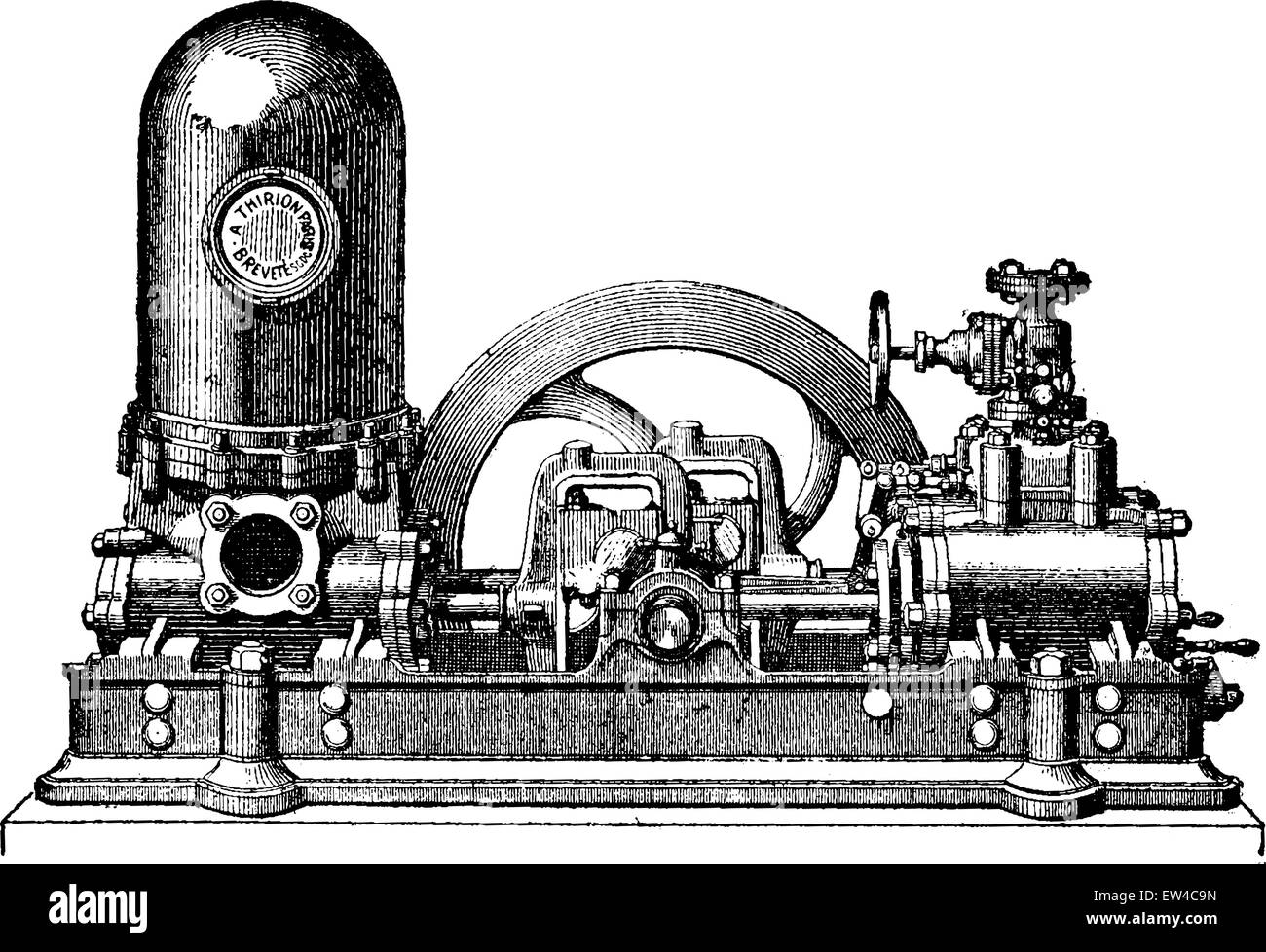 La pompe à vapeur a deux cylindres action directe associée, M. Thirion, vintage engraved illustration. Encyclopédie industrielle E.-O. Lam Illustration de Vecteur