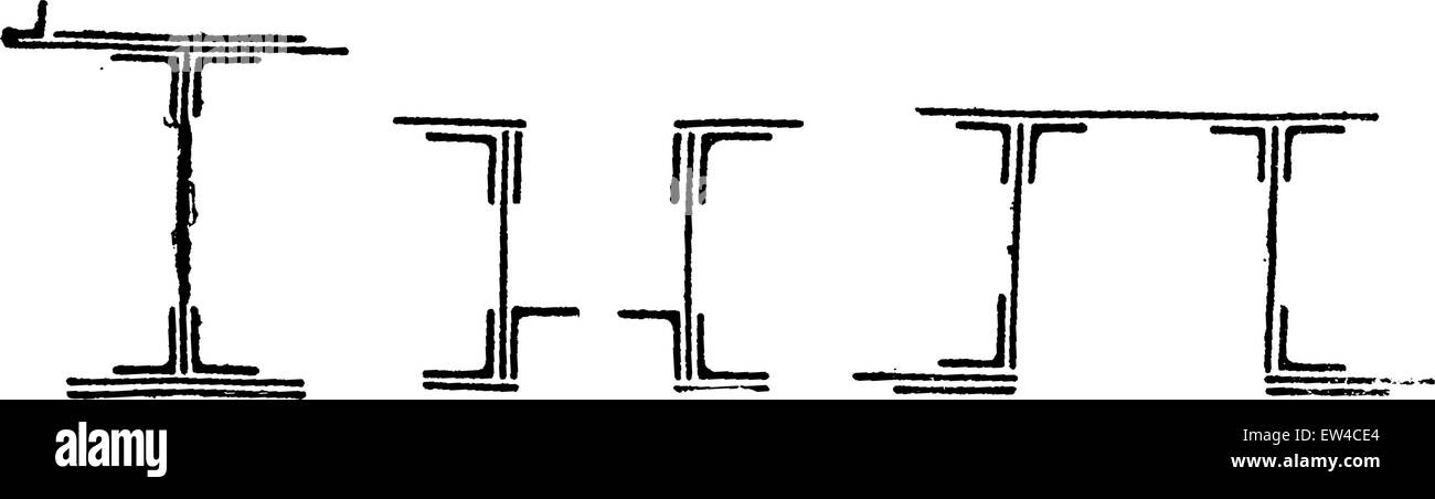Types de poutres pour ponts en fer, vintage engraved illustration. Encyclopédie industrielle E.-O. Lami - 1875. Illustration de Vecteur