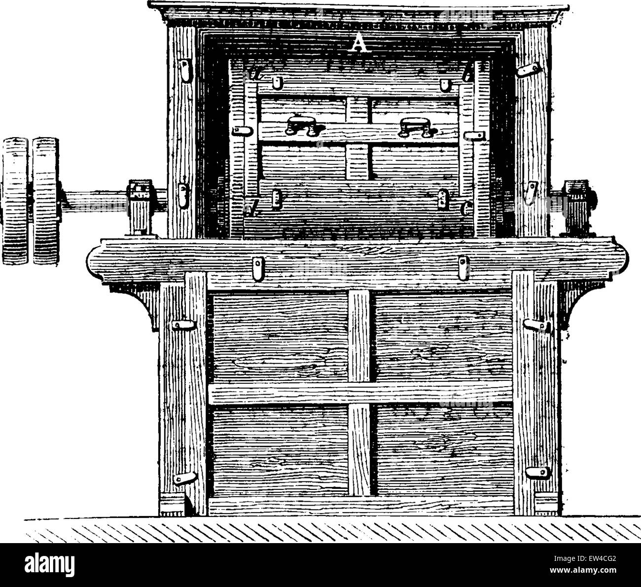 Tonne mixeur, axe de rotation, vintage engraved illustration. Encyclopédie industrielle E.-O. Lami - 1875. Illustration de Vecteur