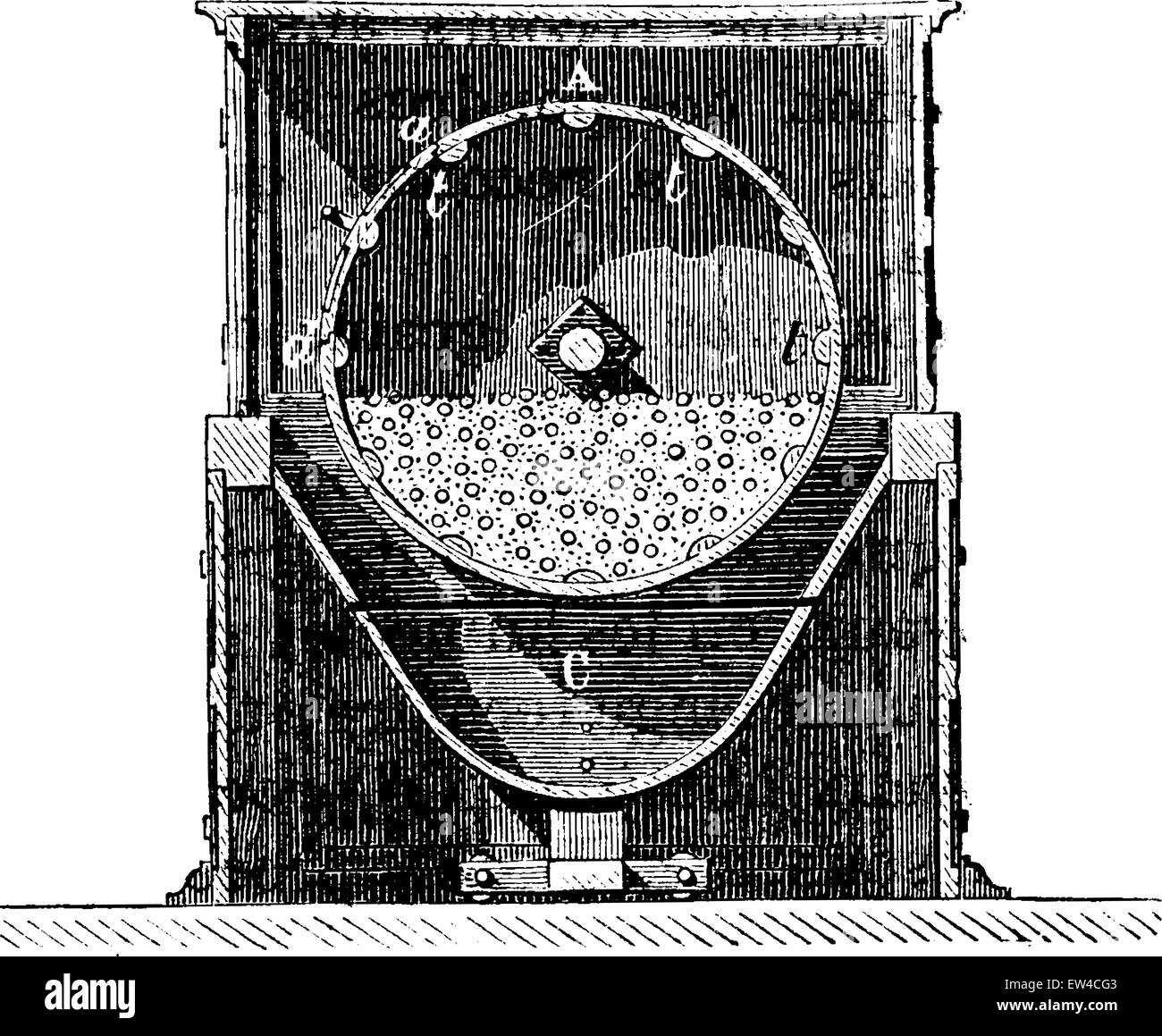 Tonne mixeur, axe de rotation, vintage engraved illustration. Encyclopédie industrielle E.-O. Lami - 1875. Illustration de Vecteur