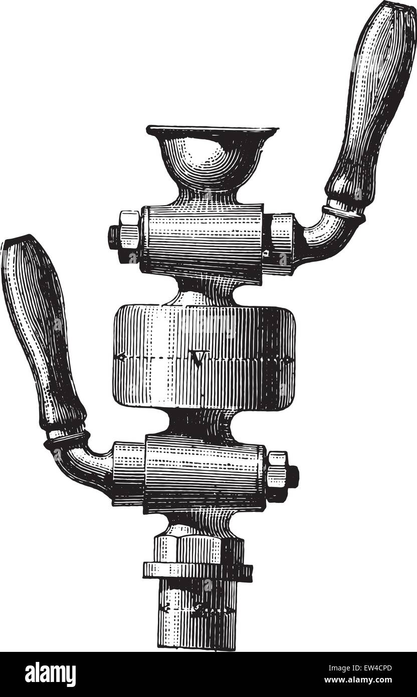 Raccord double tap, vintage engraved illustration. Encyclopédie industrielle E.-O. Lami - 1875. Illustration de Vecteur