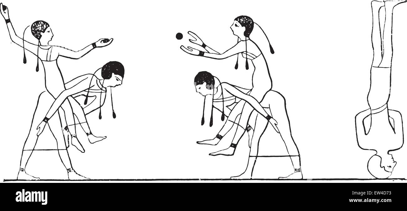 Jeux de l'Egyptiens, vintage engraved illustration. Illustration de Vecteur