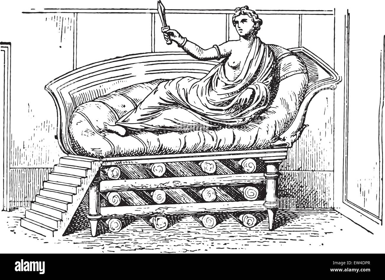 Le lit de Didon, vintage engraved illustration. Illustration de Vecteur