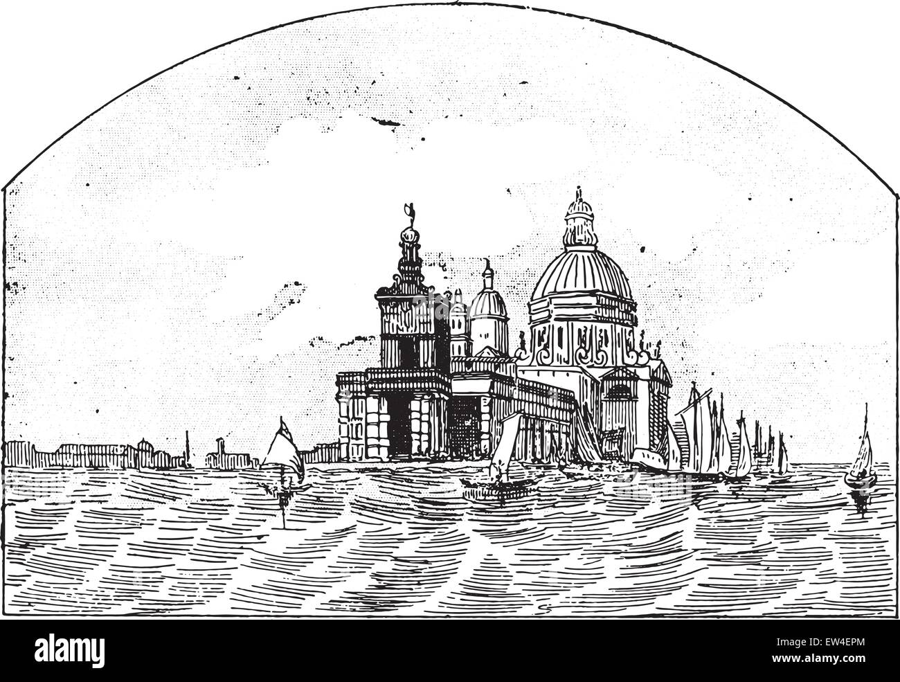 La douane dans Venise, vintage engraved illustration. Illustration de Vecteur
