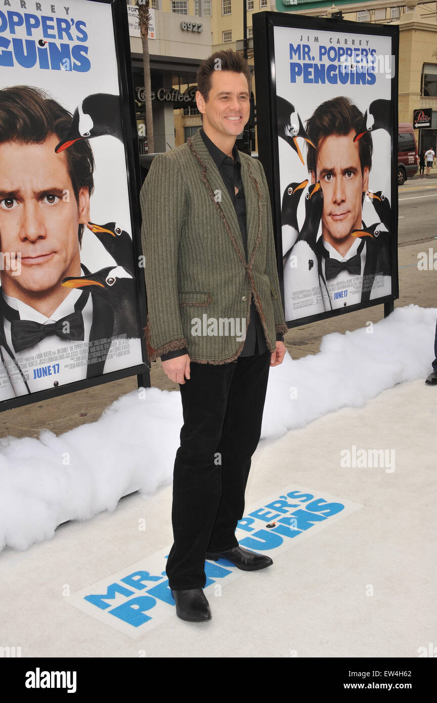 LOS ANGELES, CA - 12 juin 2011 : Jim Carrey lors de la première de 'Mr. Popper's Penguins" au Grauman's Chinese Theatre, à Hollywood. Banque D'Images