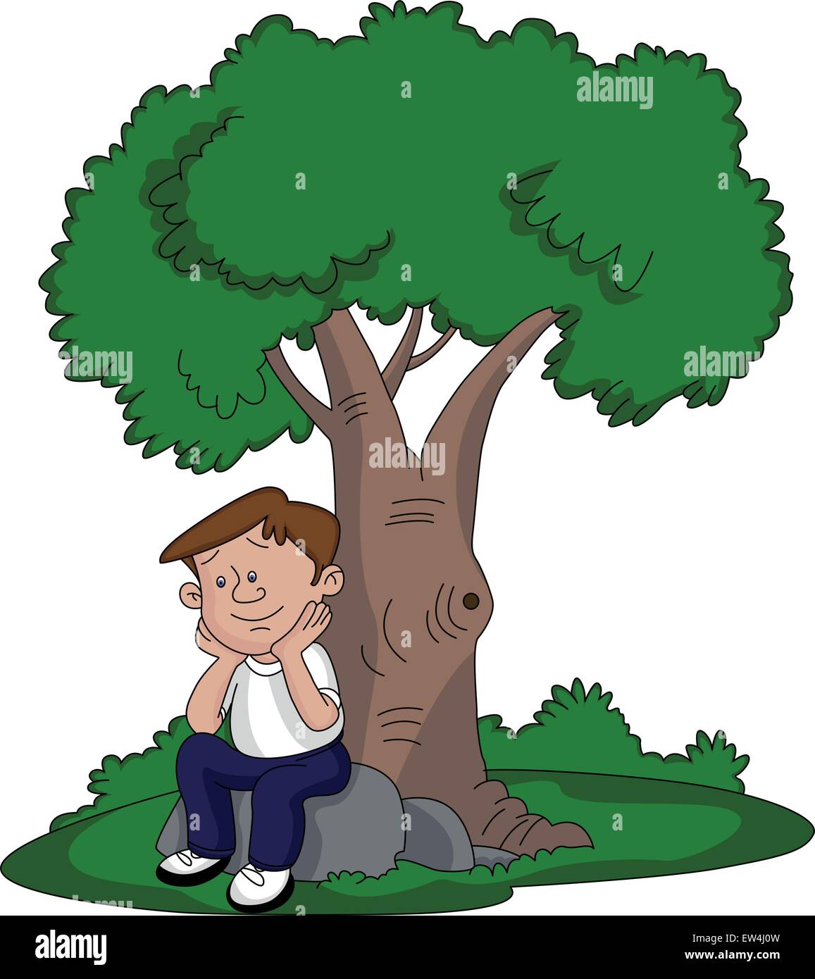 Vector illustration of jeune homme assis sous un arbre. Illustration de Vecteur