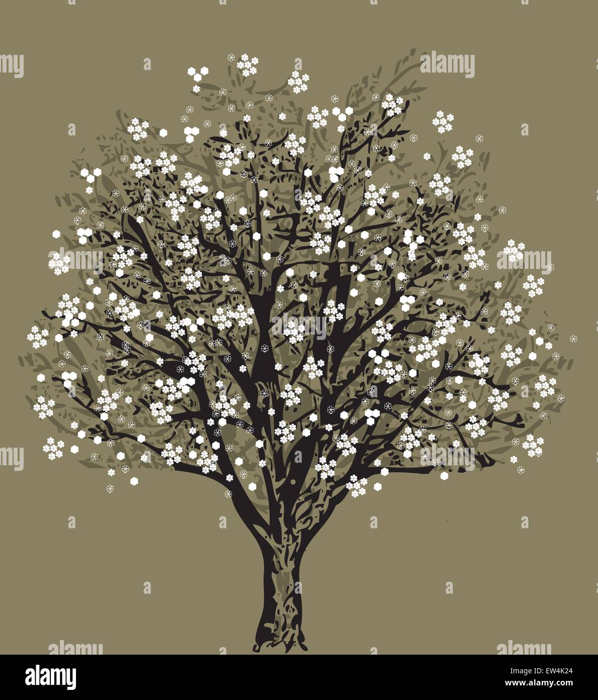 La silhouette des arbres à fleurs blanches, symbole de la nature Illustration de Vecteur