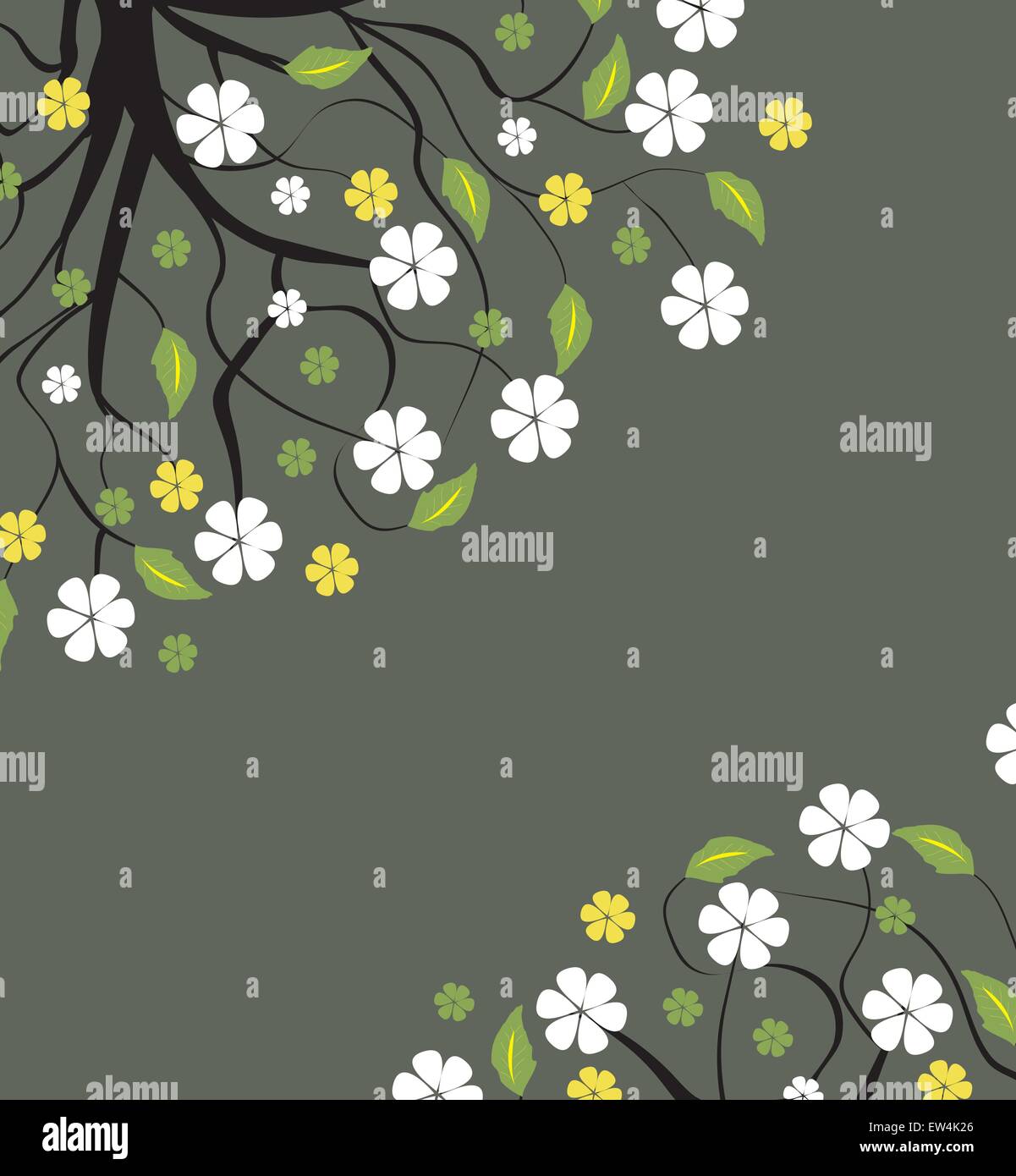 Branche d'arbre avec des feuilles et fleurs Illustration de Vecteur