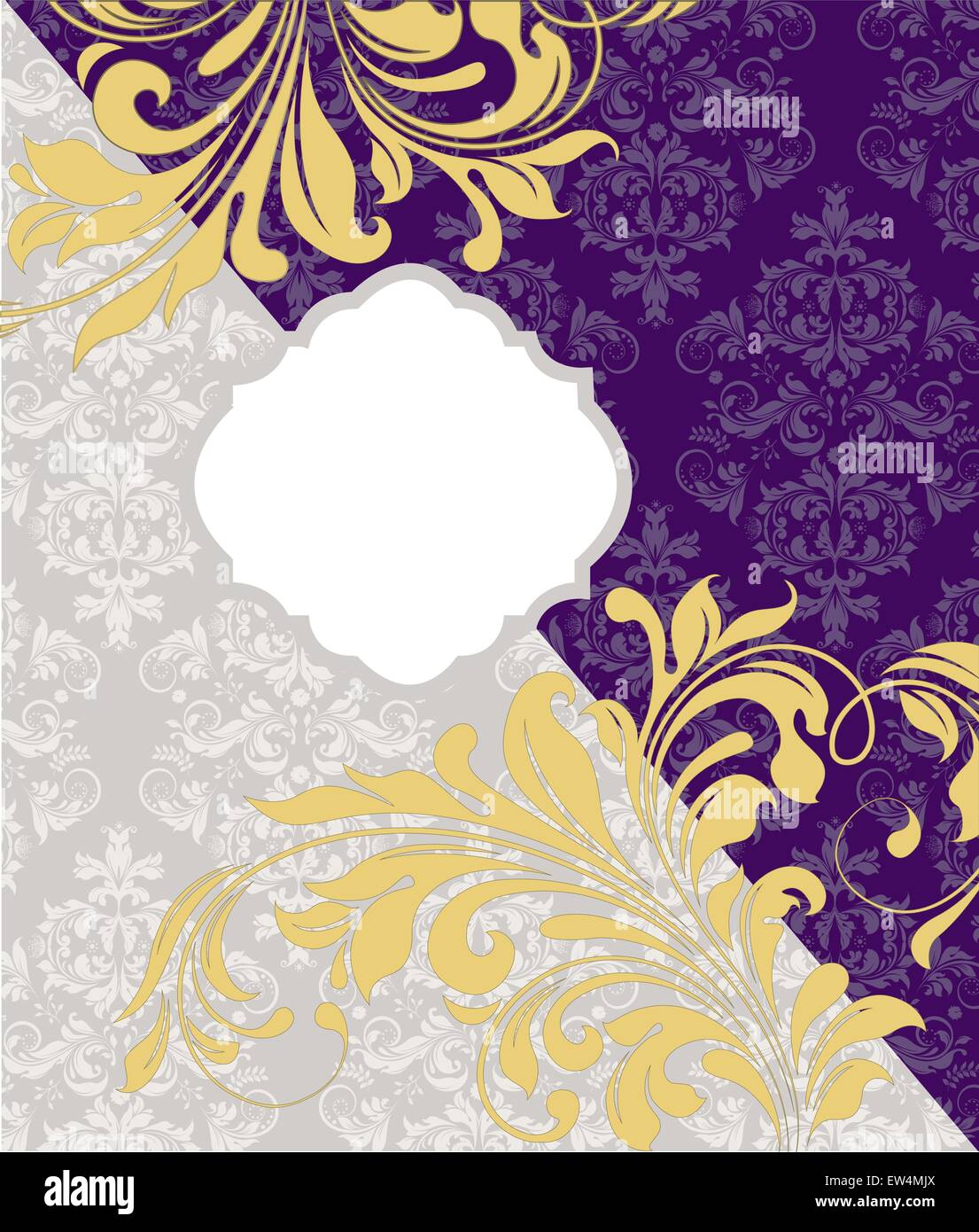 Carte d'invitation vintage avec un élégant design floral abstrait, jaune pâle sur la pourpre et gris. Vector illustration. Illustration de Vecteur