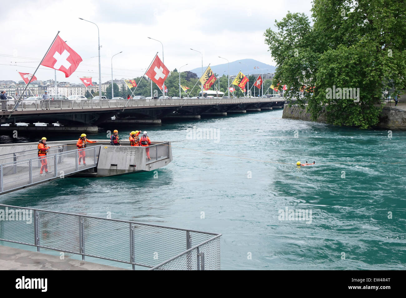 Sauvetage en eau du lac de Genève Banque D'Images