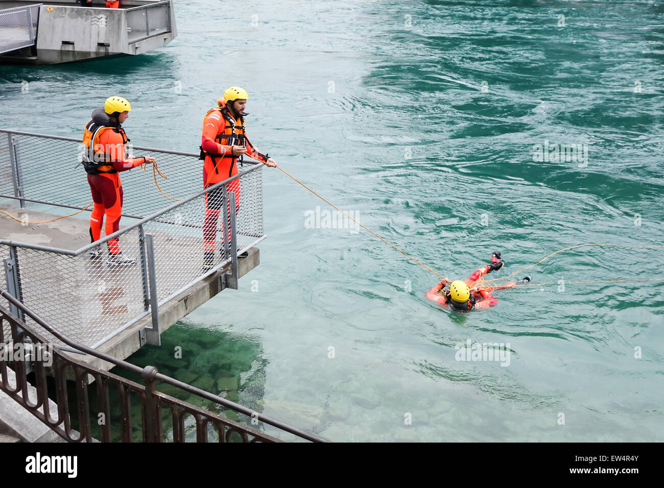Sauvetage en eau du lac de Genève Banque D'Images