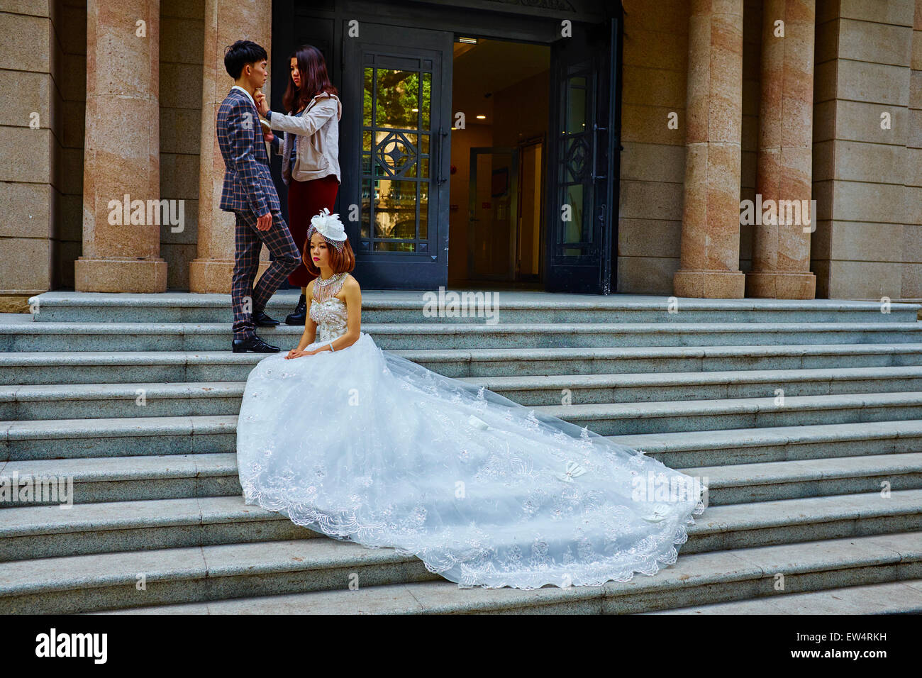 La Chine, la province de Guangdong, Guangzhou ou Canton, mariage photo sur l'île de Shamian Banque D'Images