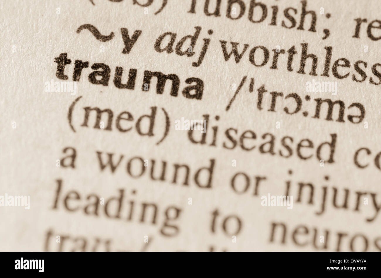 Définition du mot traumatisme dans le dictionnaire Banque D'Images