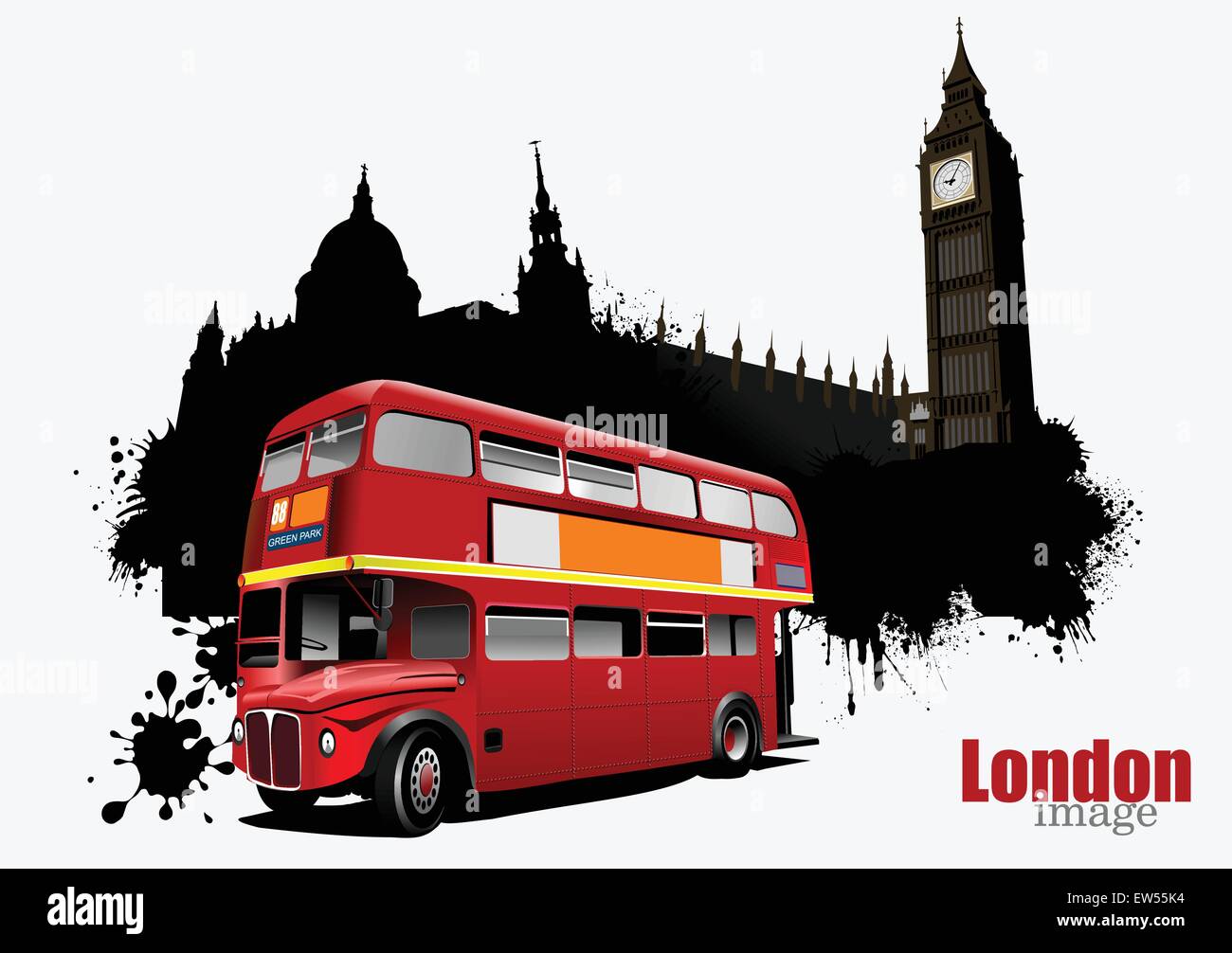 Grunge banner London bus à deux étages avec des images. Vector illustration Illustration de Vecteur