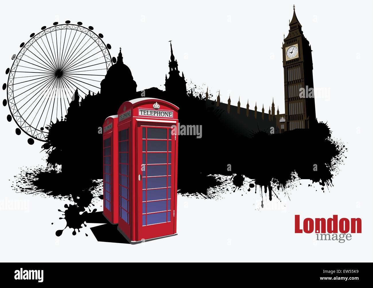 Grunge banner Londres avec red call-box image. Vector illustration Illustration de Vecteur
