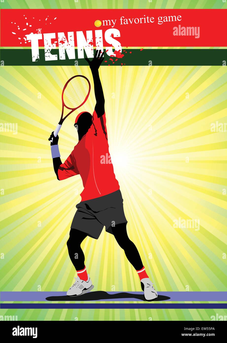 Tennis homme poster. Mon jeu préféré. Vector illustration Illustration de Vecteur