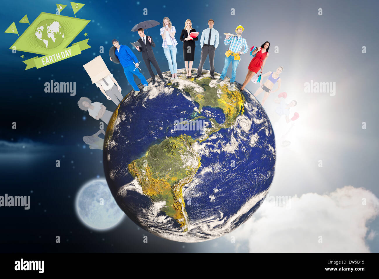 Image composite de gens debout sur le monde Banque D'Images