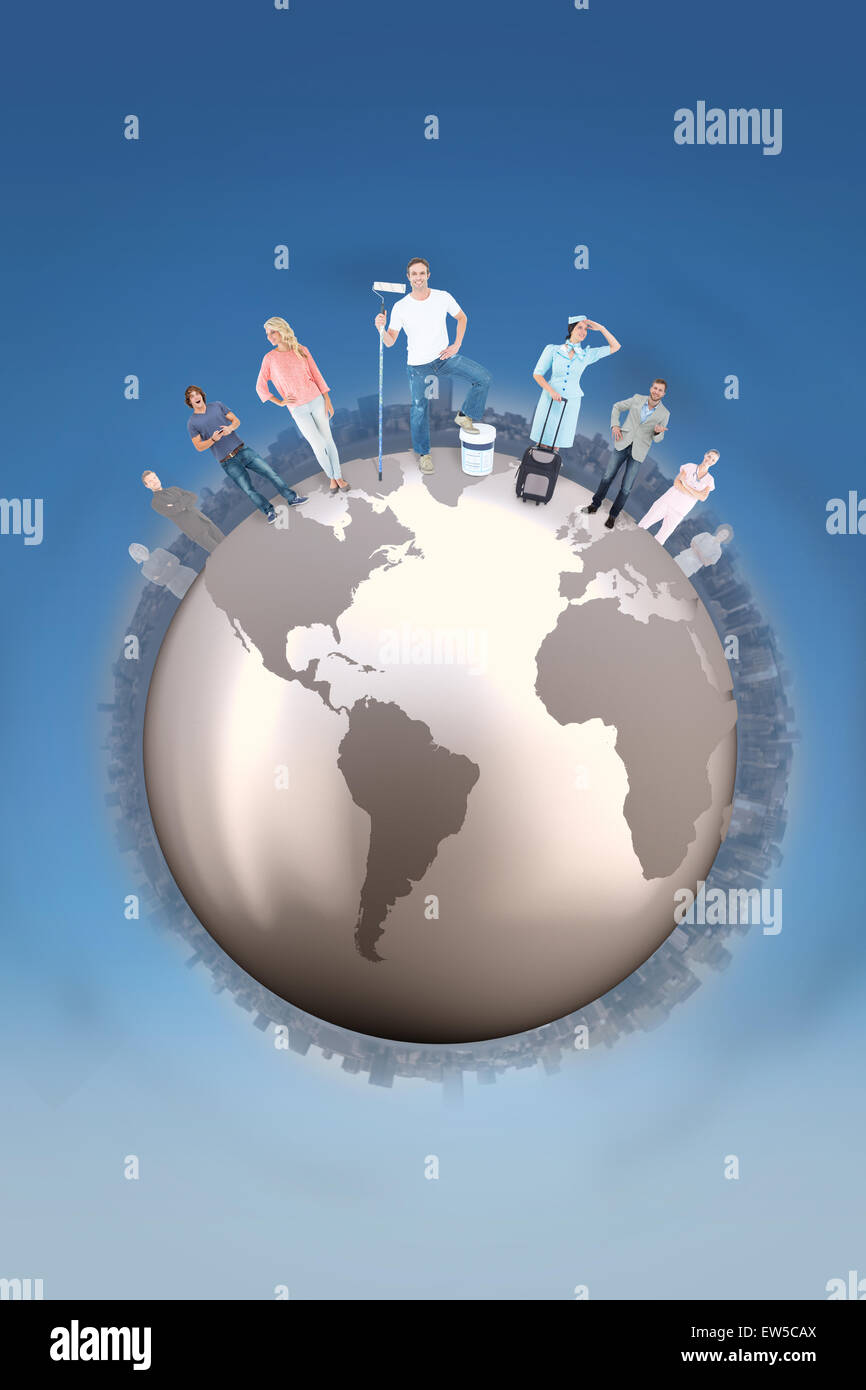 Personnes debout sur la carte du monde Banque de photographies et d ...