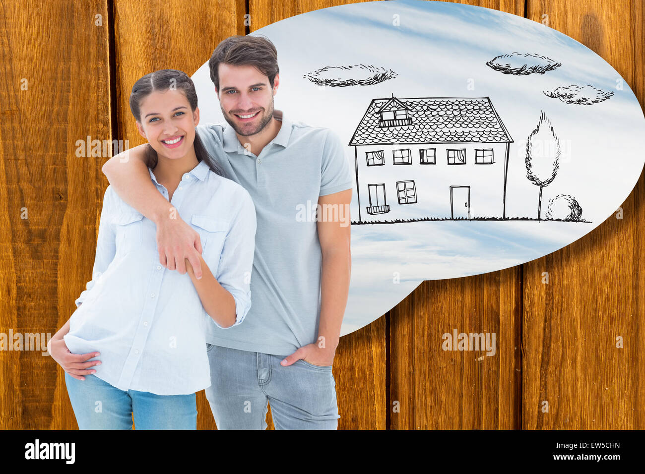 Image composite de cute couple smiling at camera Banque D'Images