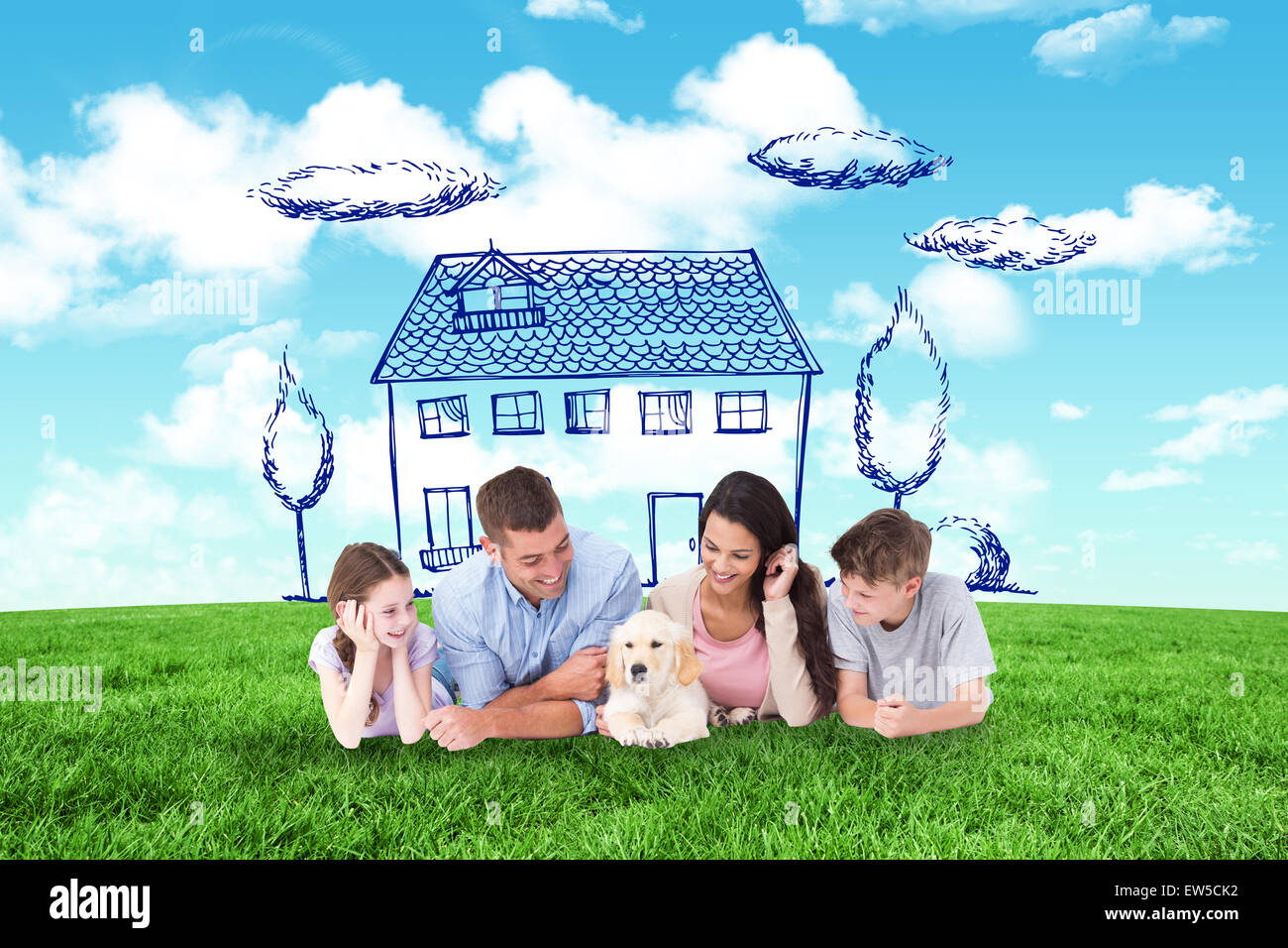 Image composite de family chiot en position couchée Banque D'Images