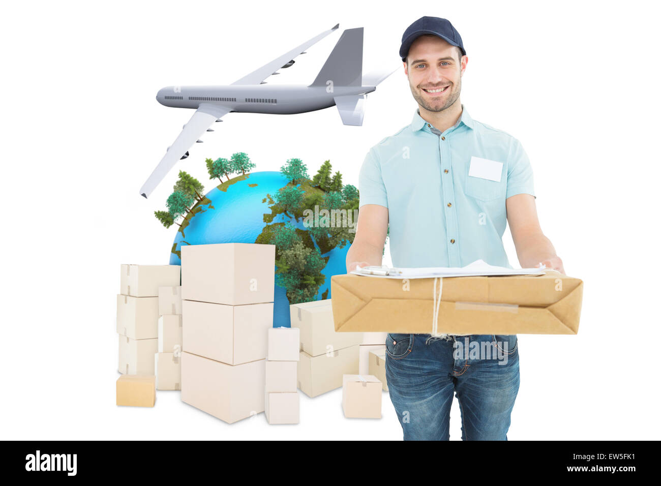 Composite image of handsome man with parcel courier Banque D'Images