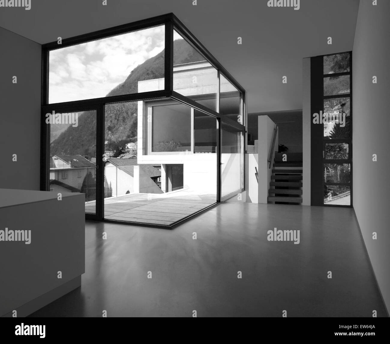 Villa design en béton, la vue de l'intérieur Banque D'Images