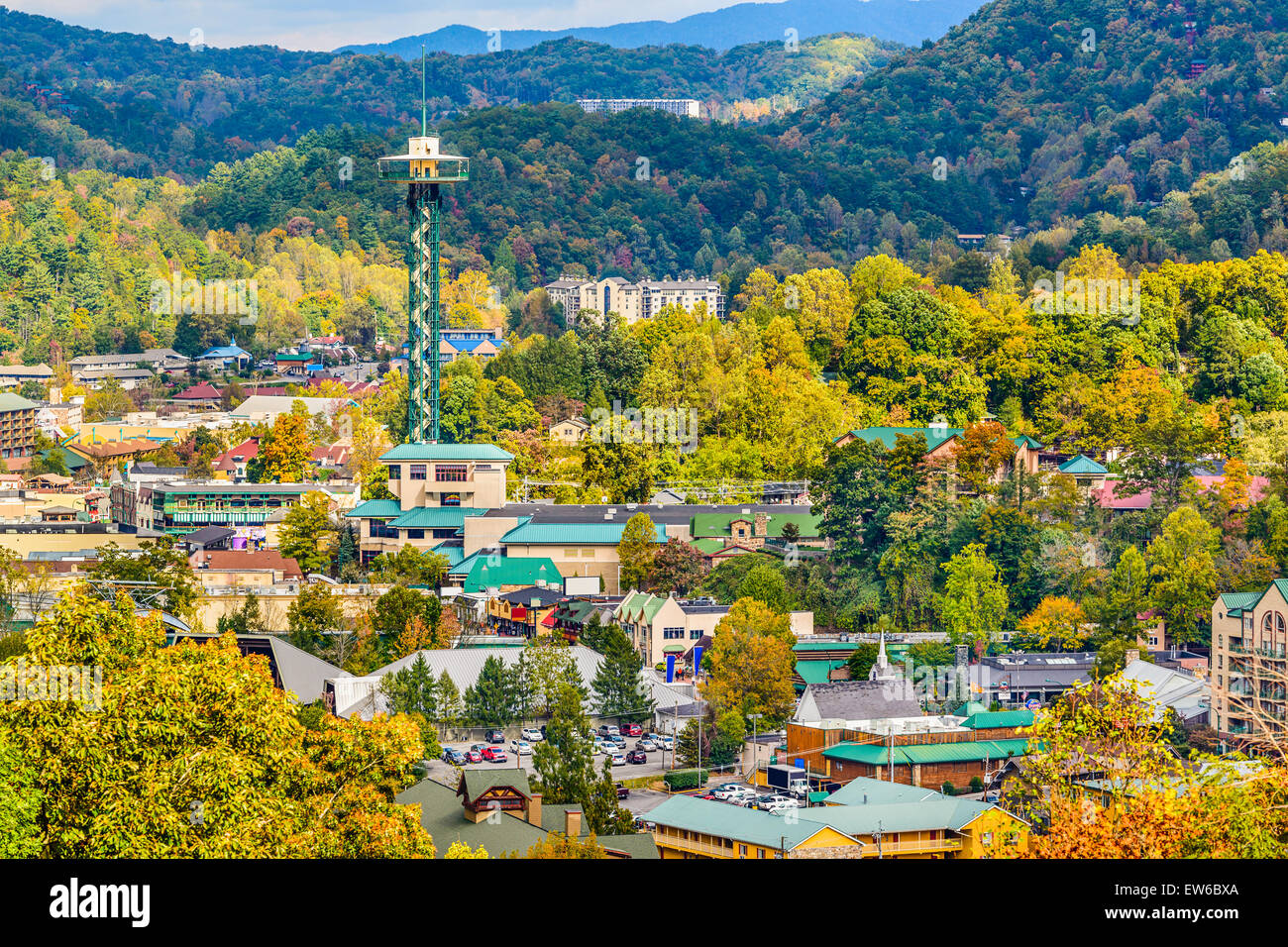 Gatlinburg, Tennessee, USA Le paysage urbain dans les Smoky Mountains. Banque D'Images