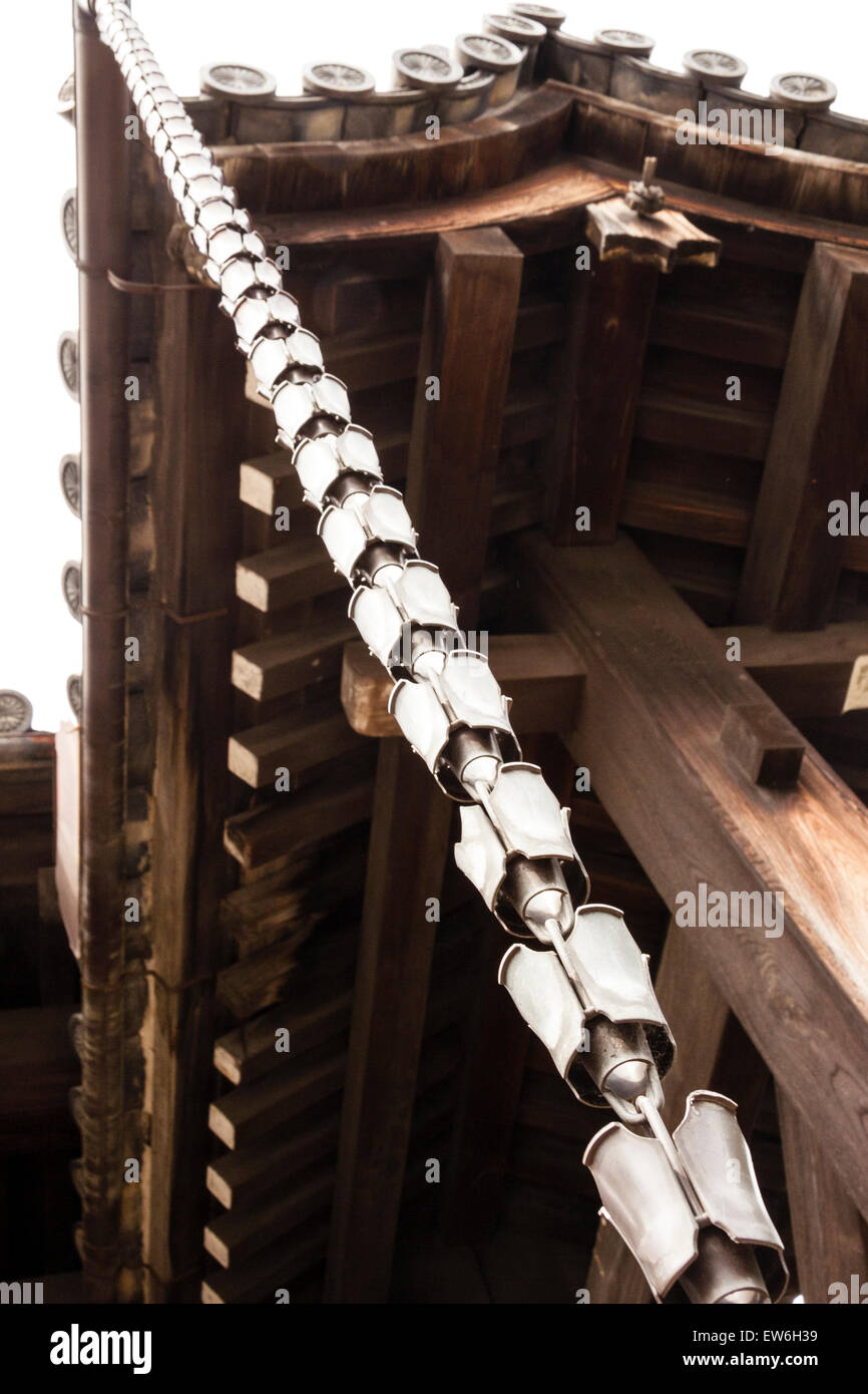 Temple de Sanjusangen-do à Kyoto. Détail de La Grande salle, chaîne de pluie connue en japonais sous le nom de Kusari-to ou Kusari-doi, pendant du toit. Banque D'Images