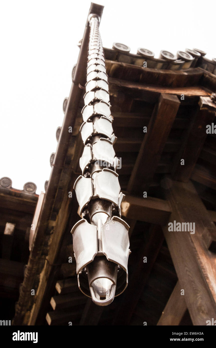 Temple de Sanjusangen-do à Kyoto. Détail de La Grande salle, chaîne de pluie connue en japonais sous le nom de Kusari-to ou Kusari-doi, pendant du toit. Banque D'Images
