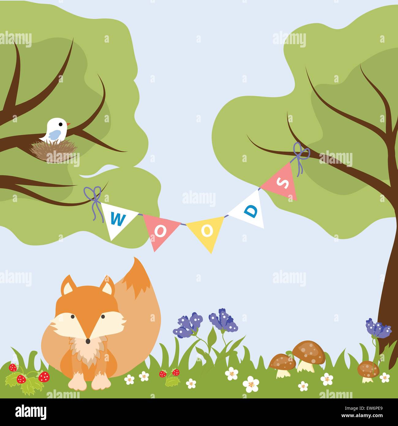 Tree Flower Colourfull Design Bébé Fox Nid Vector Illustration Illustration de Vecteur