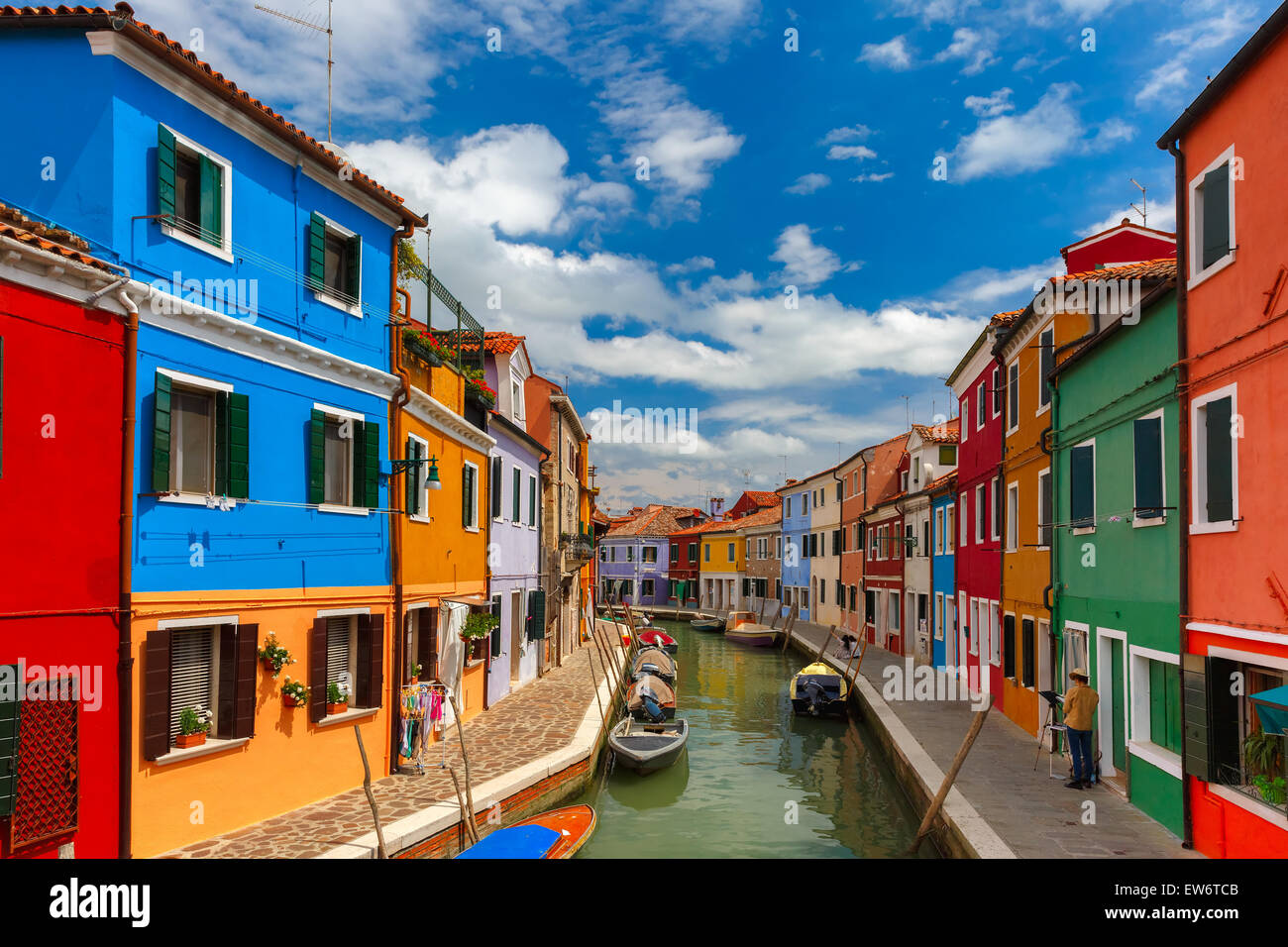 Maisons colorées sur la Burano, Venise, Italie Banque D'Images