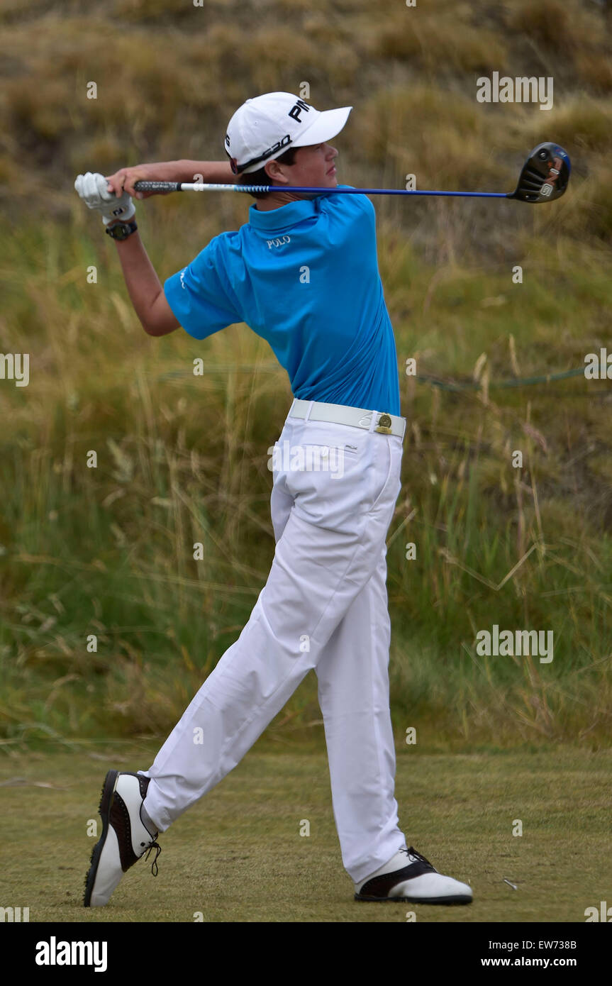 Chambers Bay, University Place, Washington, USA. 18 Juin, 2015. Marteau Cole hits d'un disque sur le 11e tee lors de la ronde 1 à l'US Open à Chambers Bay, University Place, Washington. George Holland/Cal Sport Media. Credit : Cal Sport Media/Alamy Live News Banque D'Images