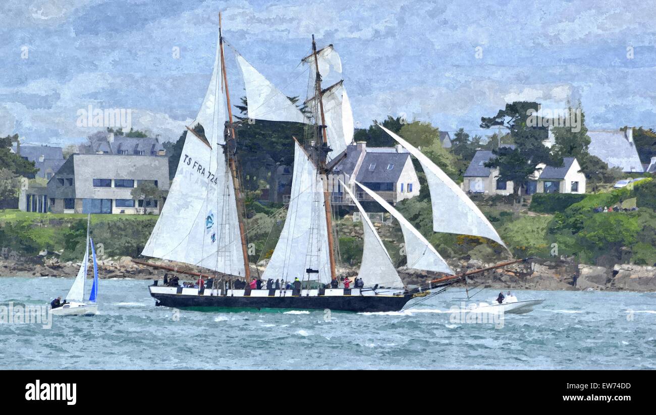 Goélette Recouvrance,Port Navalo (golfe du Morbihan, Bretagne, France). Banque D'Images