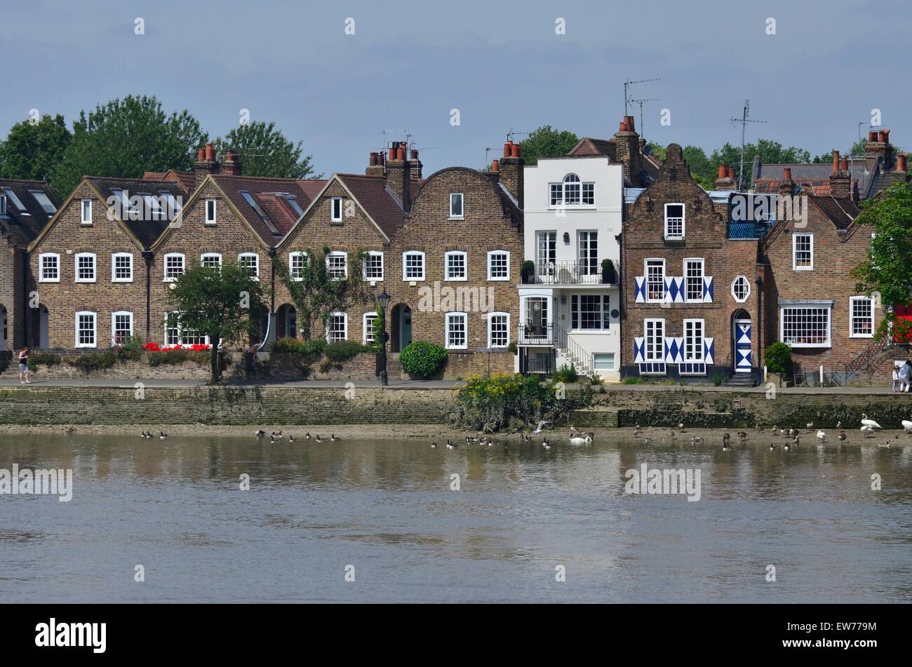 Maisons en bord de rivière à Chiswick, Londres, Angleterre, Royaume-Uni Banque D'Images