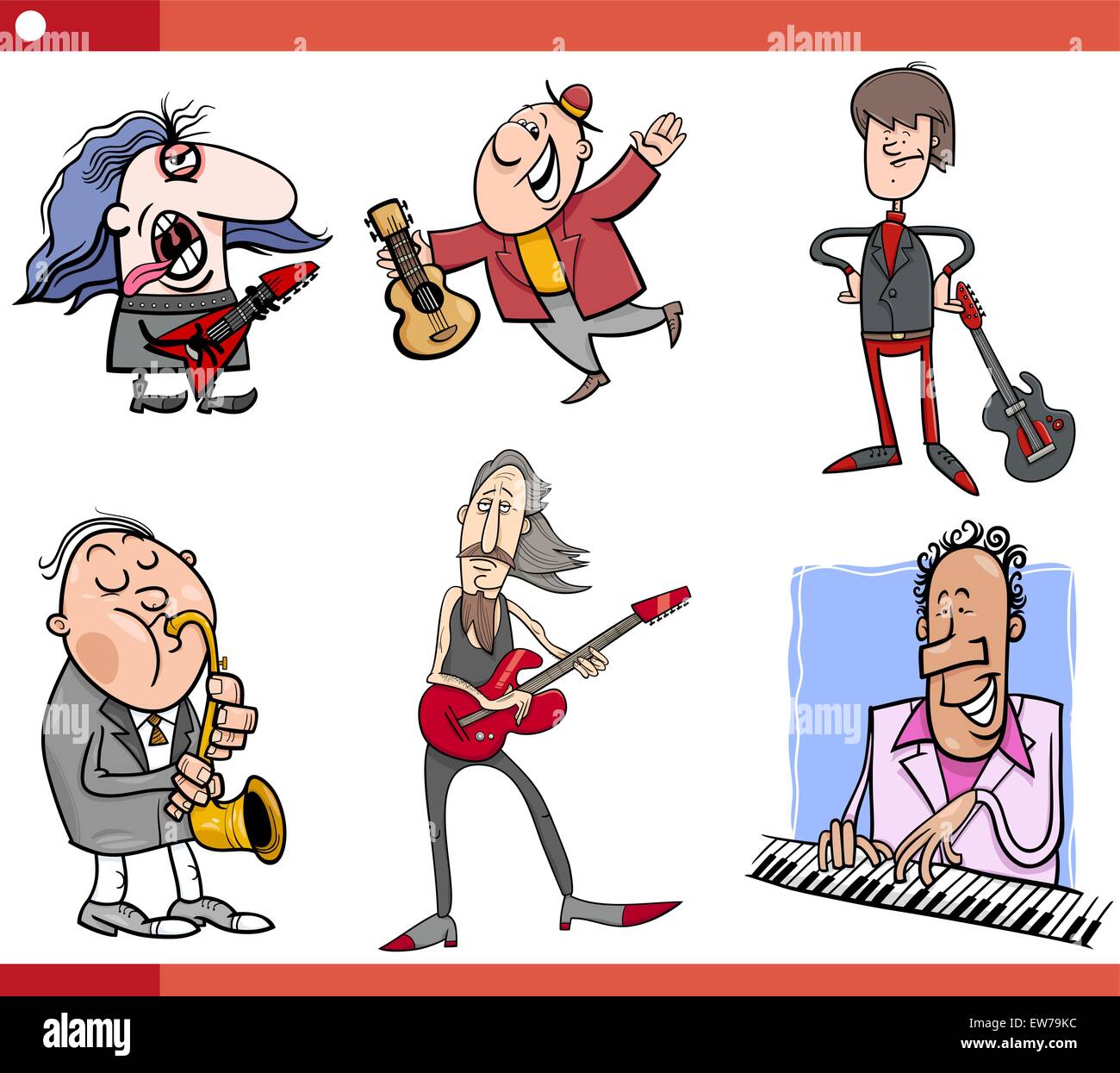 Cartoon Illustration Jeu de caractères des musiciens jouant des instruments de musique Illustration de Vecteur