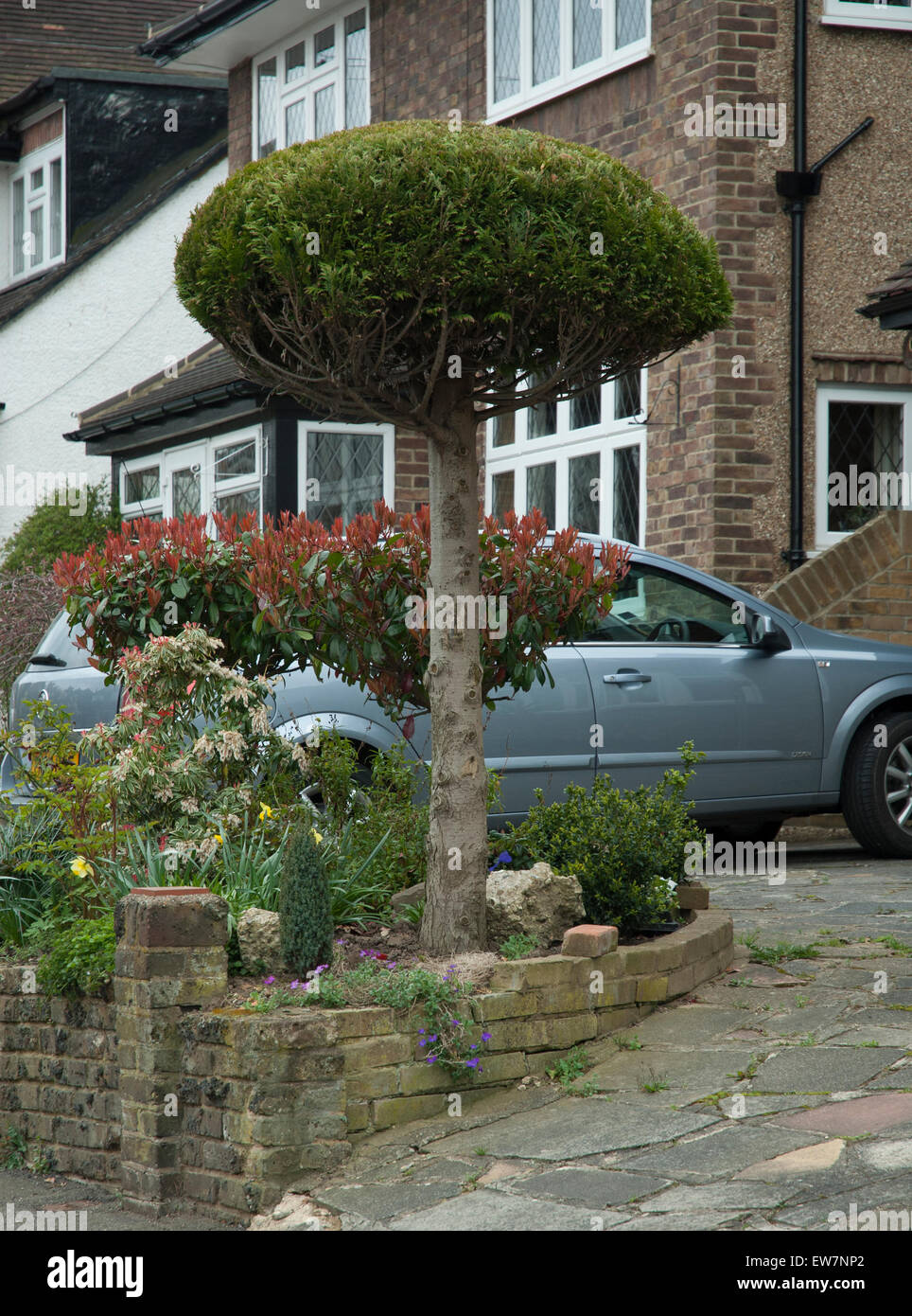 Voiture en voiture de suburban house Banque D'Images