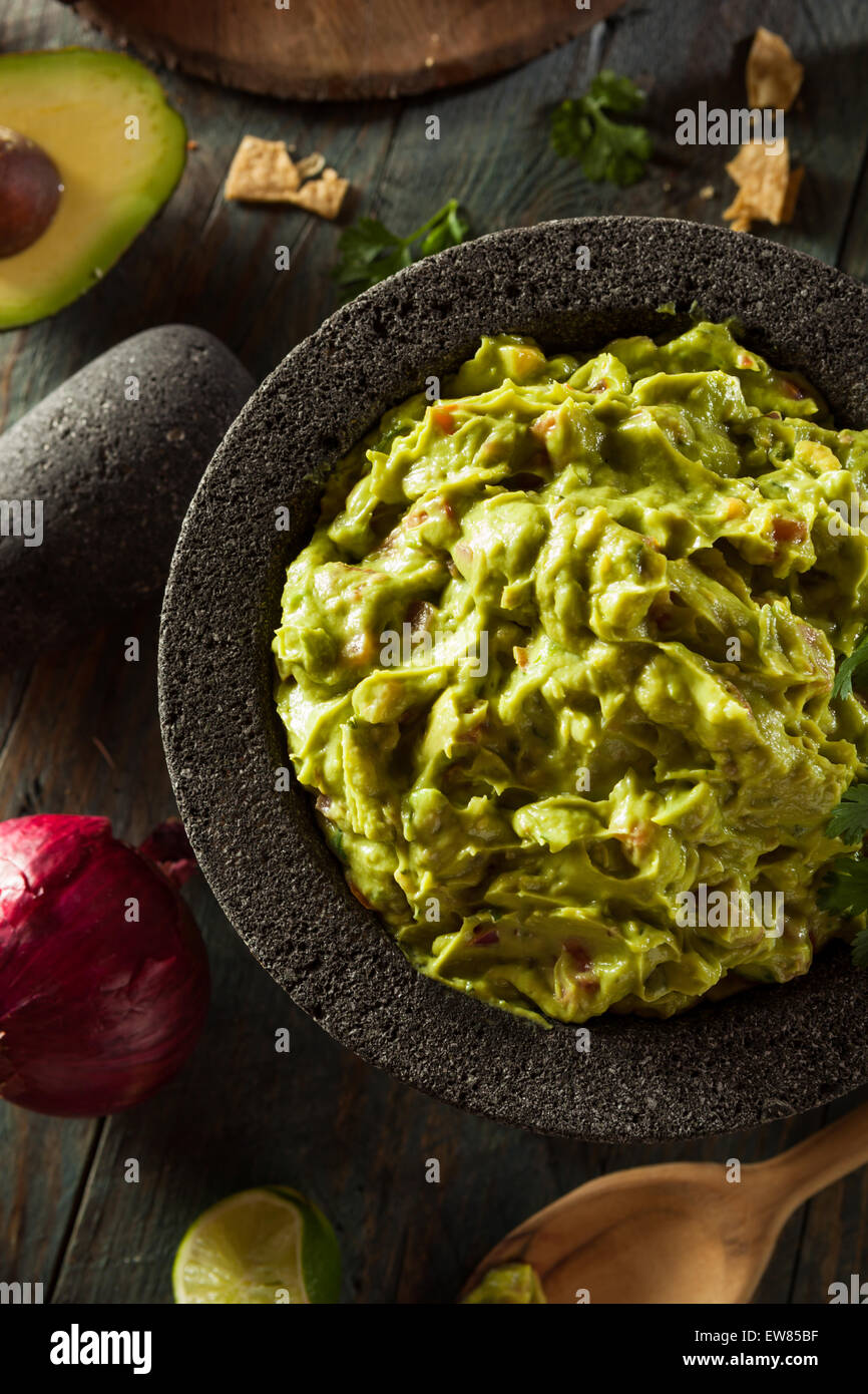 Du Guacamole et chips maison prêt à manger Banque D'Images